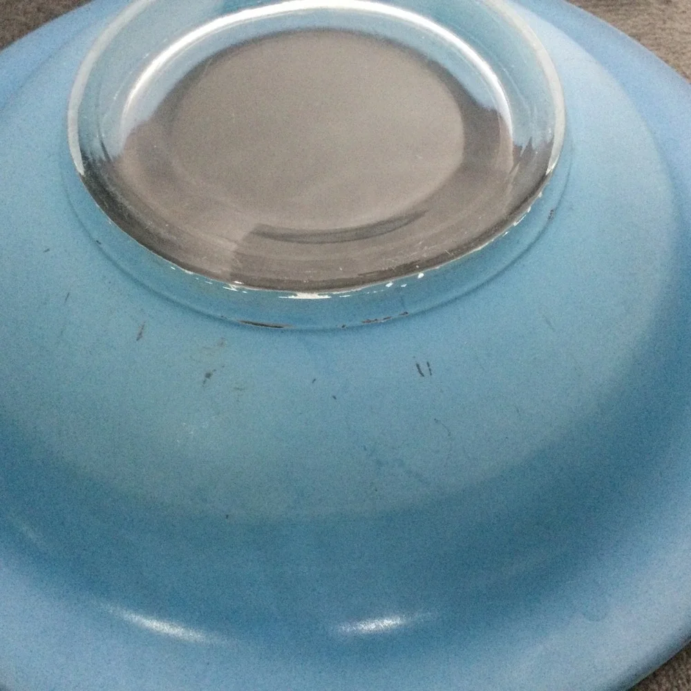 Vintage Blue Glass Decorative Bowl with Silver Insert and Grid Design mid centur